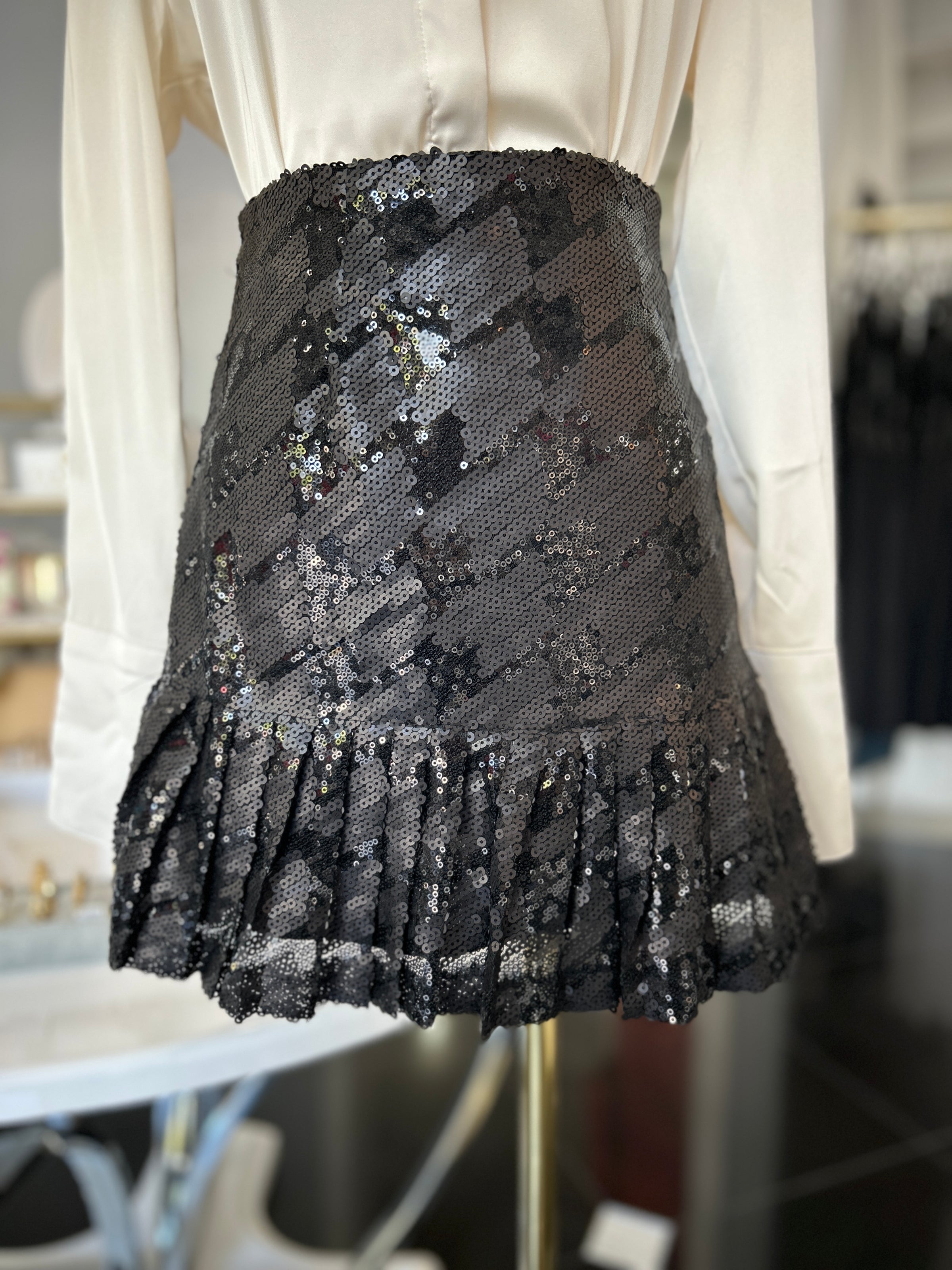 Sequin Ruffle Hem Mini Skirt