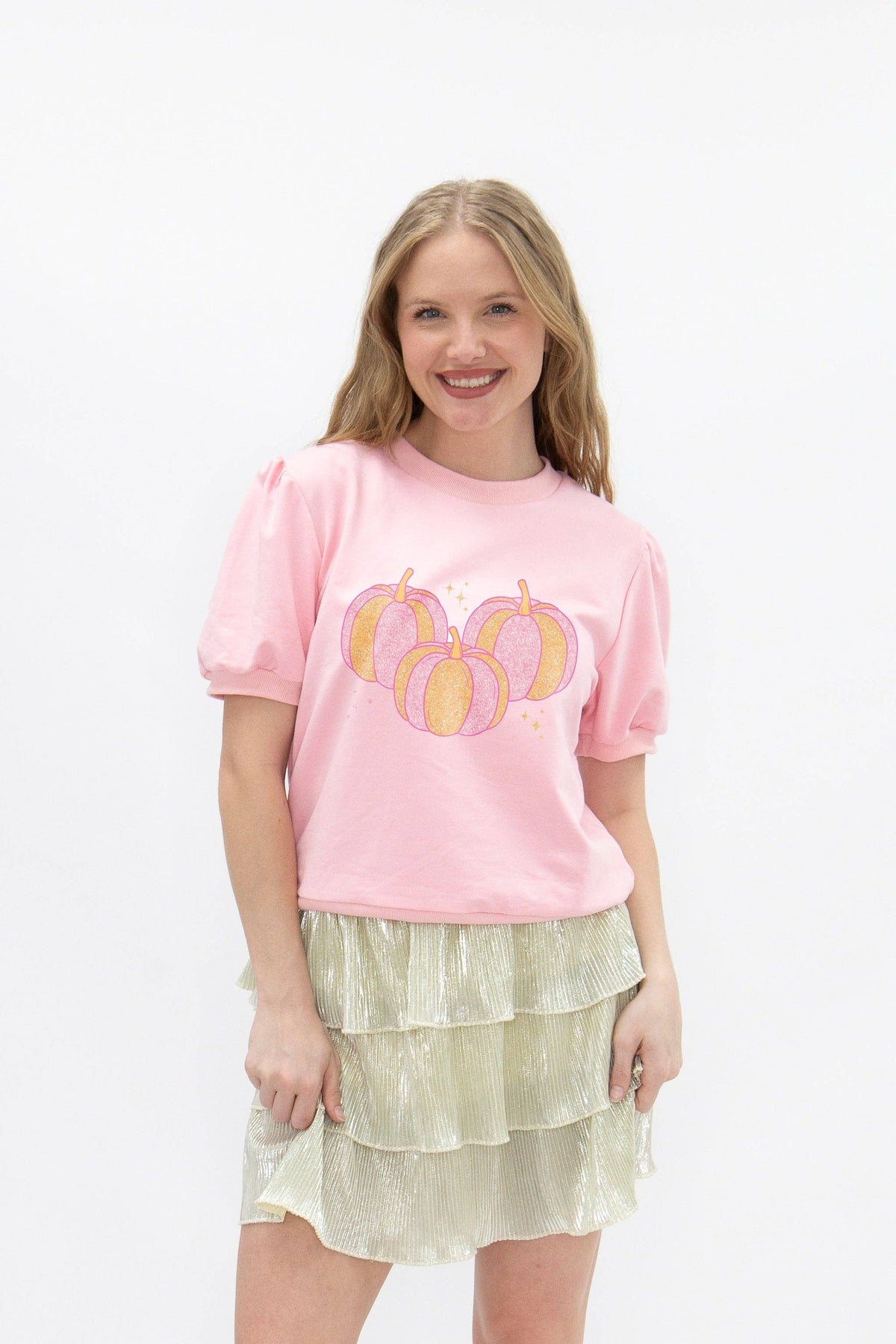 Glitter Pumpkins Puff Sleeve Top
