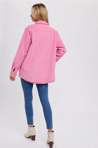 Corduroy Button Up Shacket - Pink