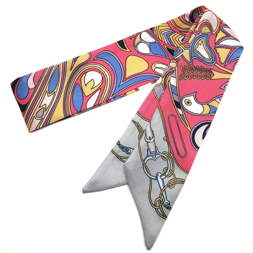 Psychedelic Peacock Twilly Skinny Scarf - Pink