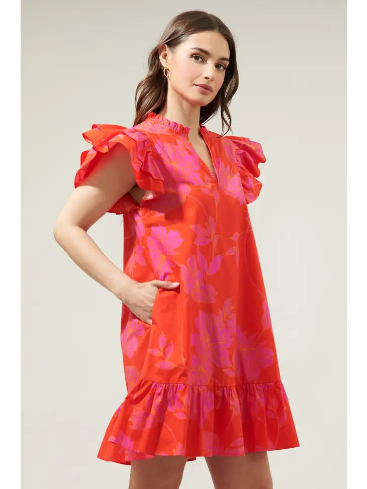 Millie Pink and Red Poplin Shift Dress