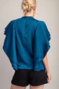 Satin Ruffle Top - Teal