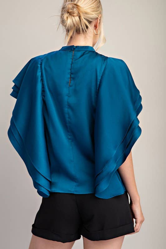 Satin Ruffle Top - Teal