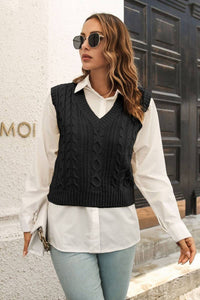 Cable Knit Sweater Vest - Black