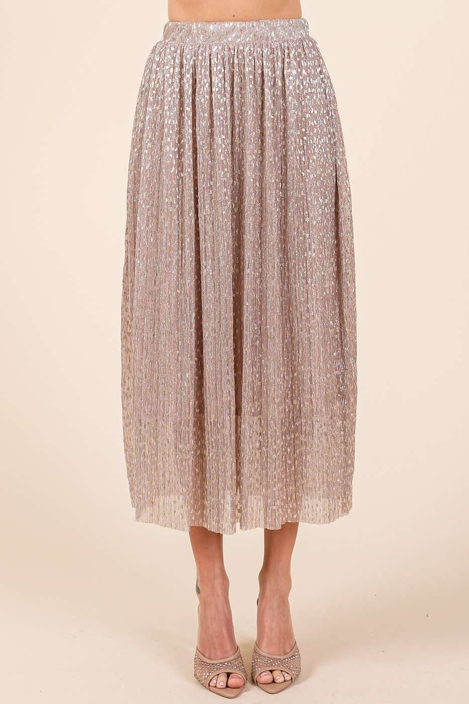 Metallic Midi Skirt - Blush
