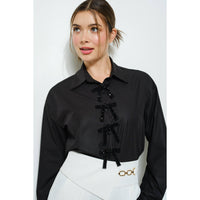 Rhinestone Bow Blouse - Black