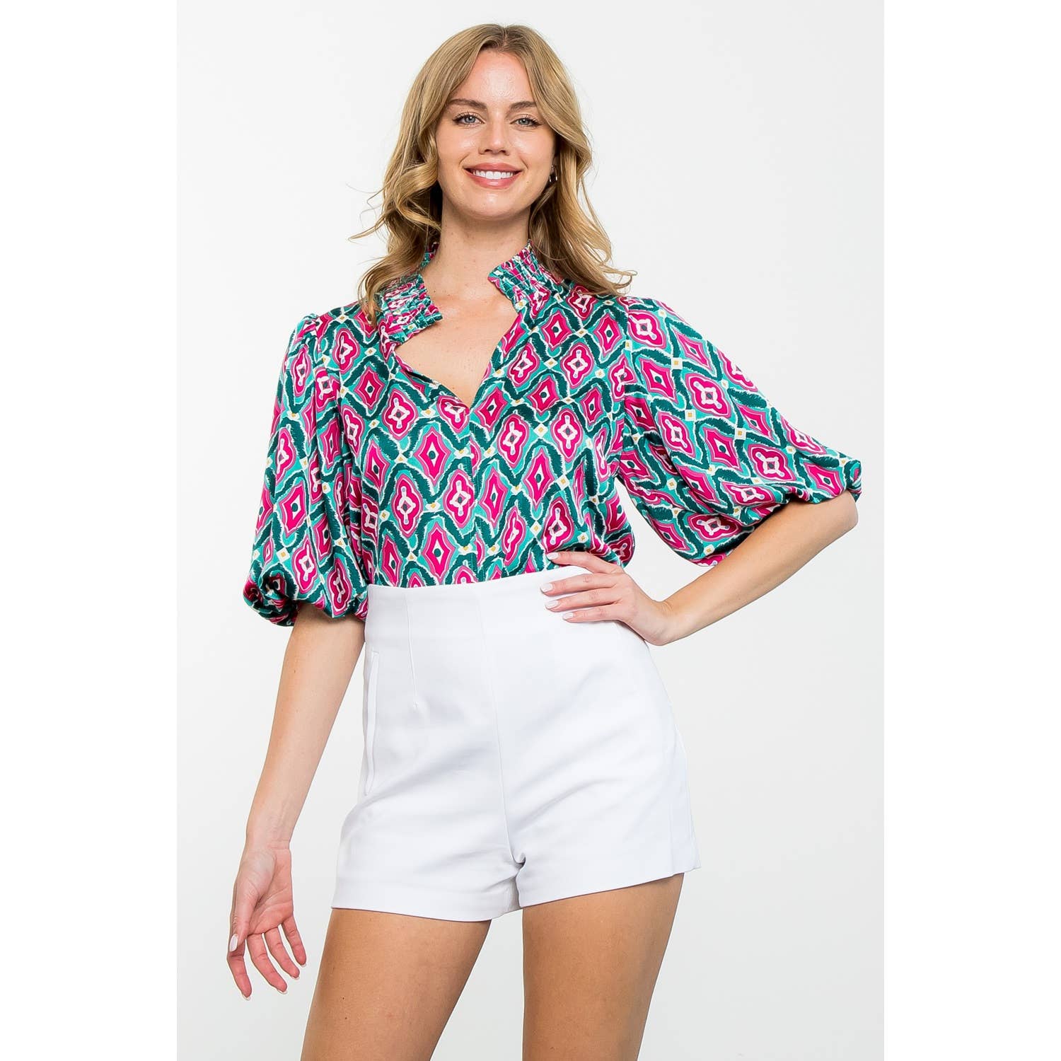 Patterned Puff Sleeve Top