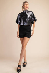 Metallic Mock Neck Top - Silver