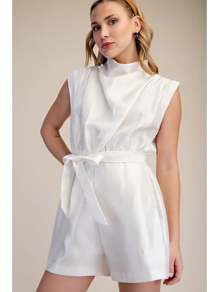 Cowl Neck Romper - White