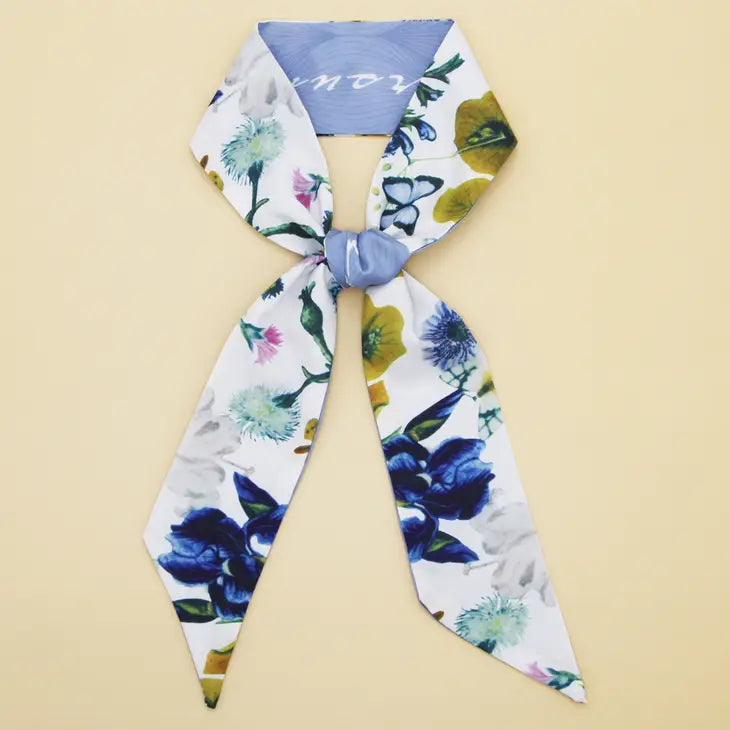 Floral Twilly Skinny Scarf - Light Blue