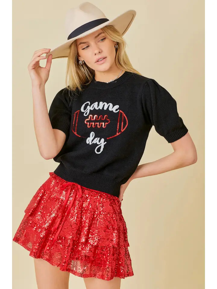 Sequin Ruffled Skort - Red