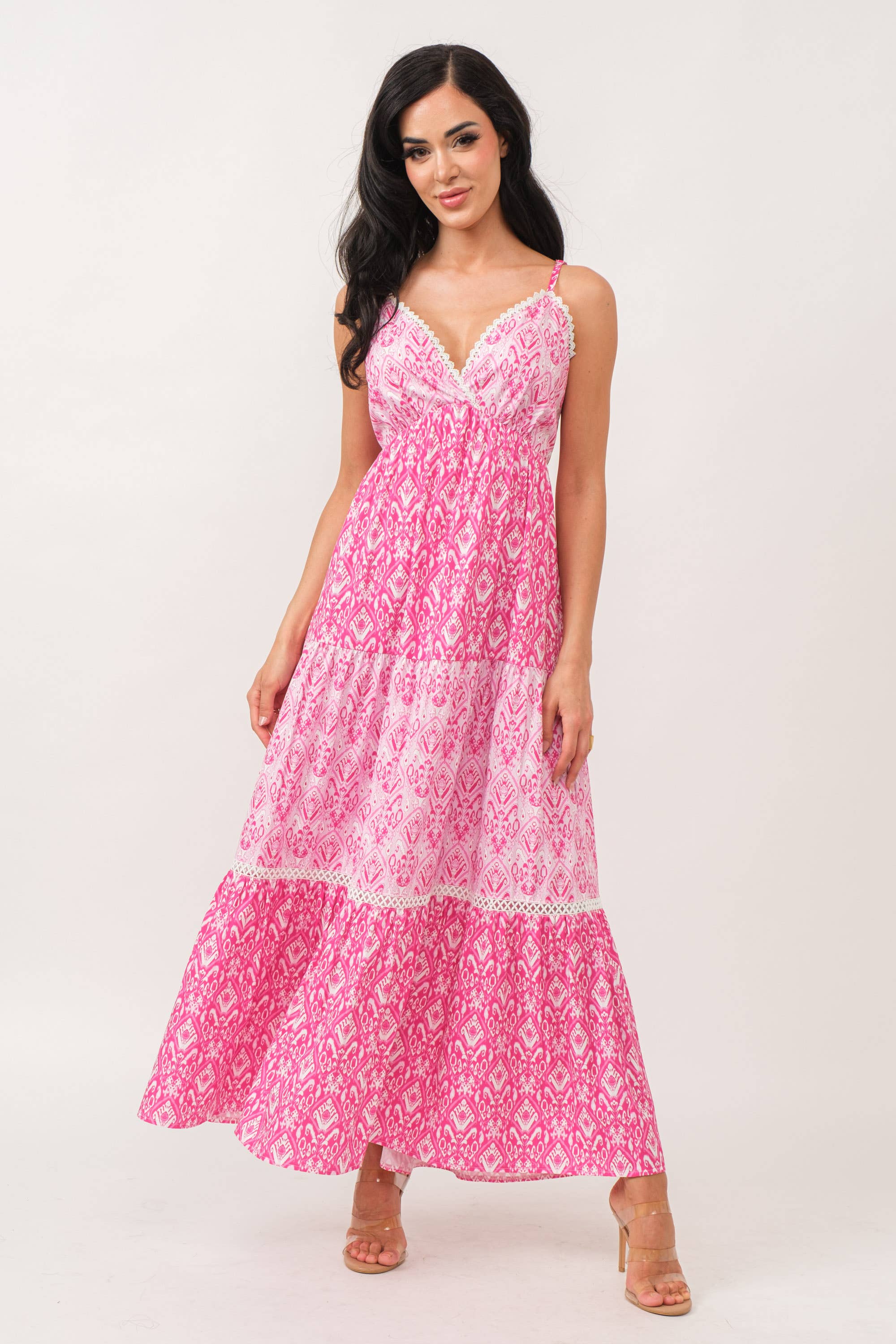 Tile print tie back maxi dress - Fuchsia