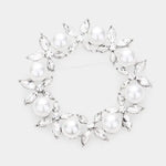 Rhinestone & Pearl Brooch - Silver