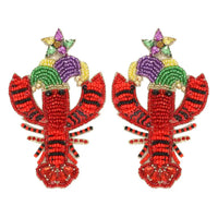 Mardi Gras Crawfish Beaded Earrings