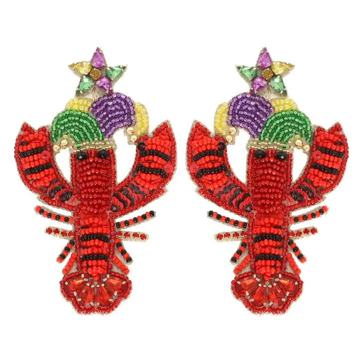 Mardi Gras Crawfish Beaded Earrings