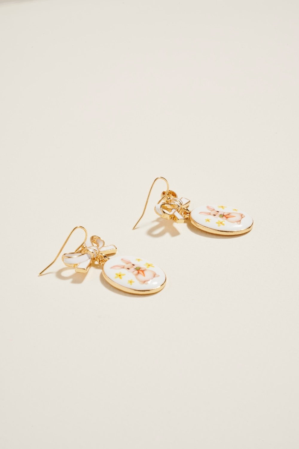 Oval Rabbit Earrings - White