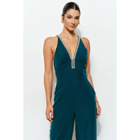 Crystal Trim Jumpsuit - Emerald