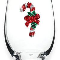 Jeweled Stemless Wine Glass - Candy Cane