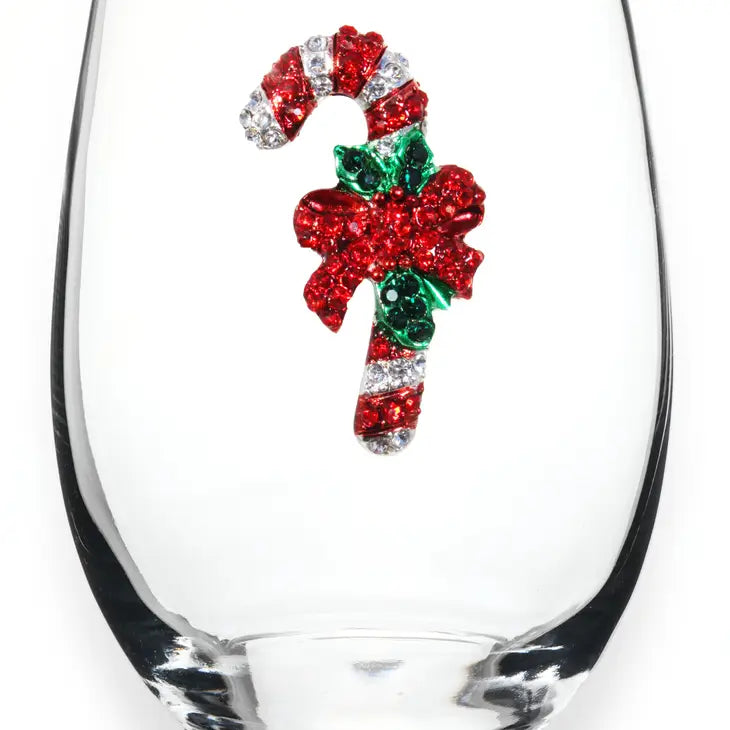 Jeweled Stemless Wine Glass - Candy Cane