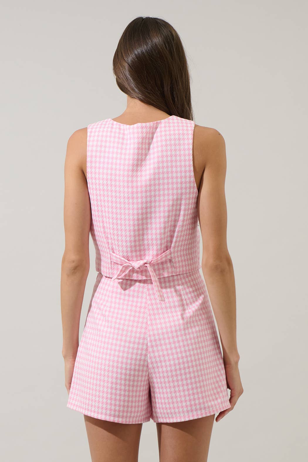 Kassy Checker Button Up Vest - Pink