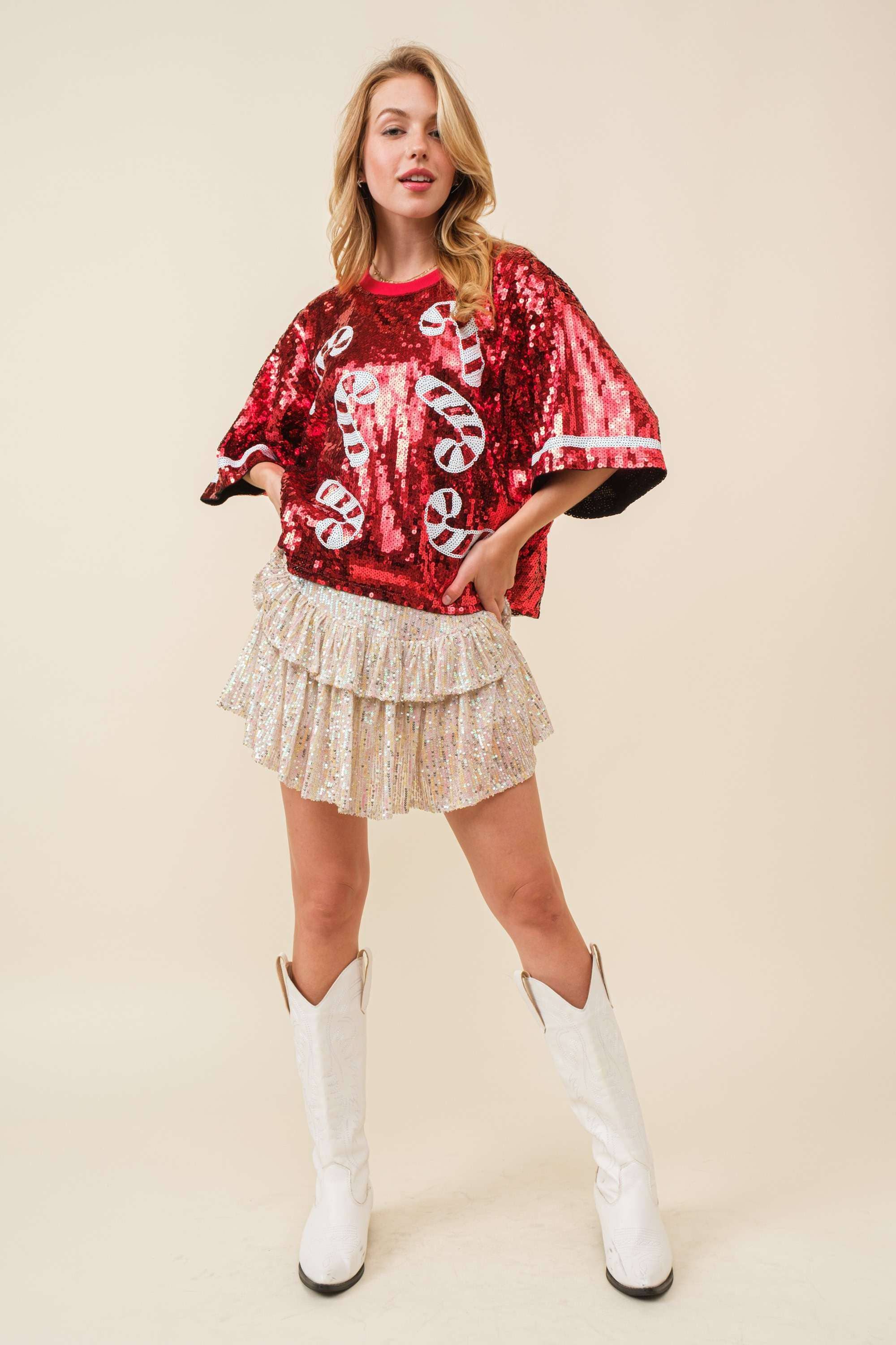 Candy cane sequin Crop Top