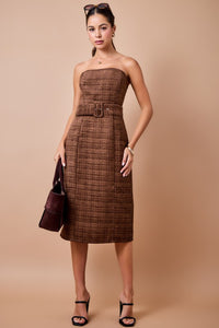 Strapless Tweed Midi Dress - Espresso
