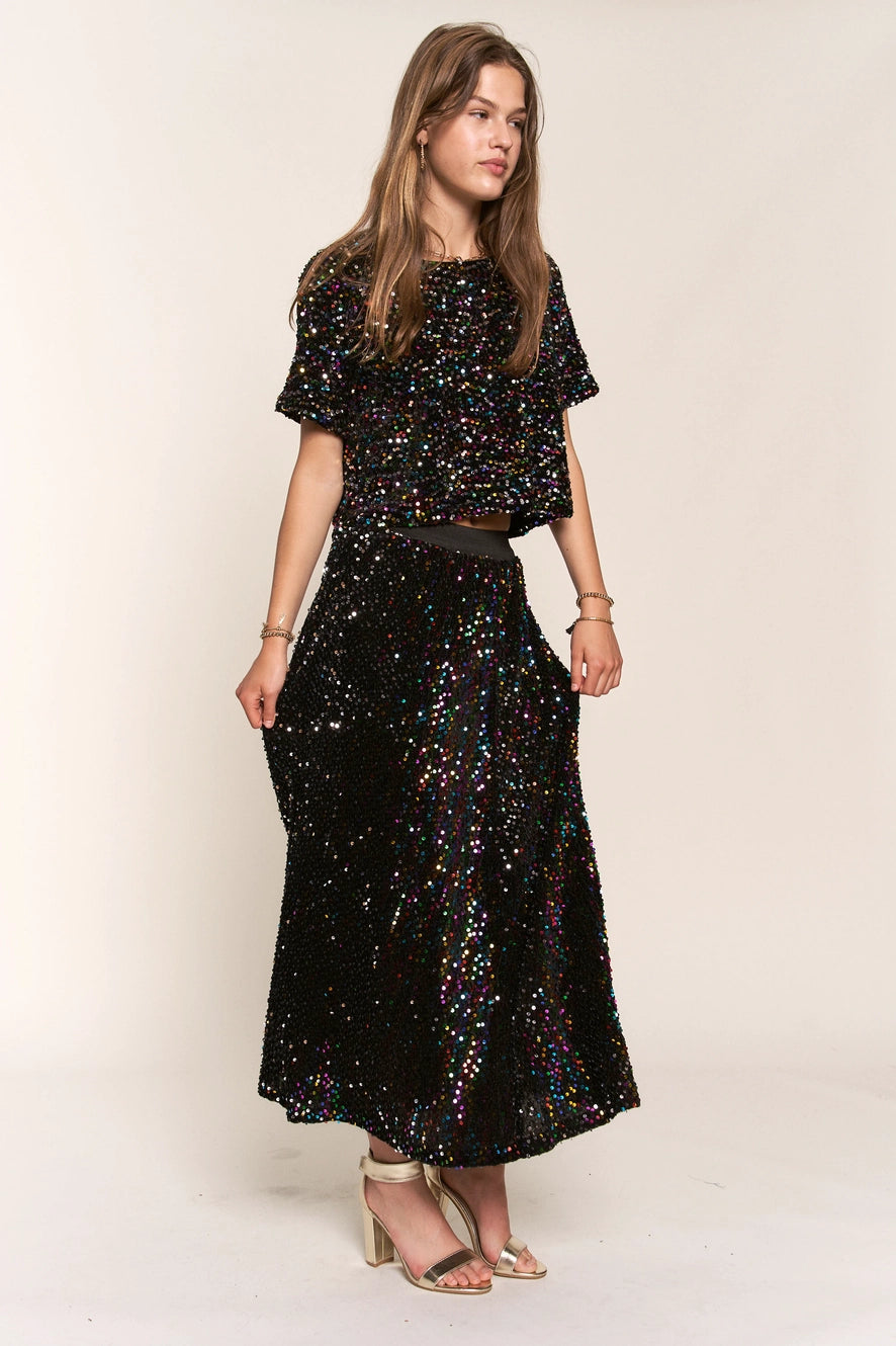 Outfit Long Black Sequin Maxi Skirt ARRANGE Sheer Grid Sequin Maxi Skirt In Black Part Of Outfit Long Black Sequin Maxi Skirt ARRANGE Sheer Grid Sequin Maxi Skirt In Black Part Of