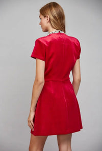 Rhinestone Velvet Mini Dress - Red