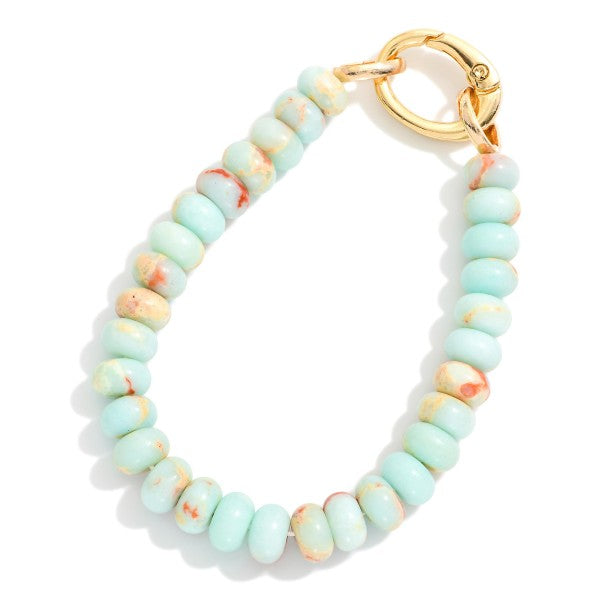 Candy Gemstone Beaded Bracelet - Aqua/Rust