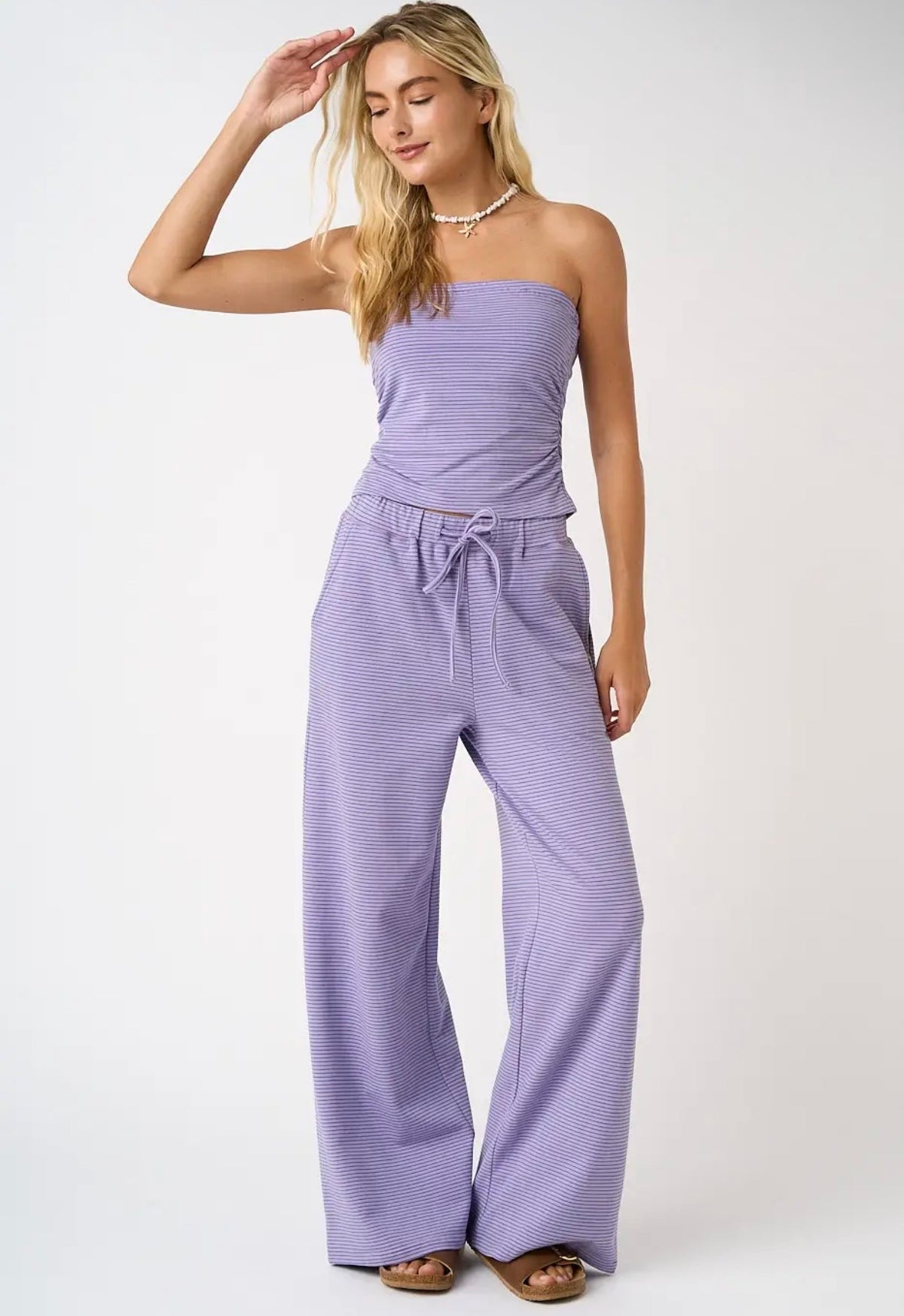 Striped Knit Pants - Lavender