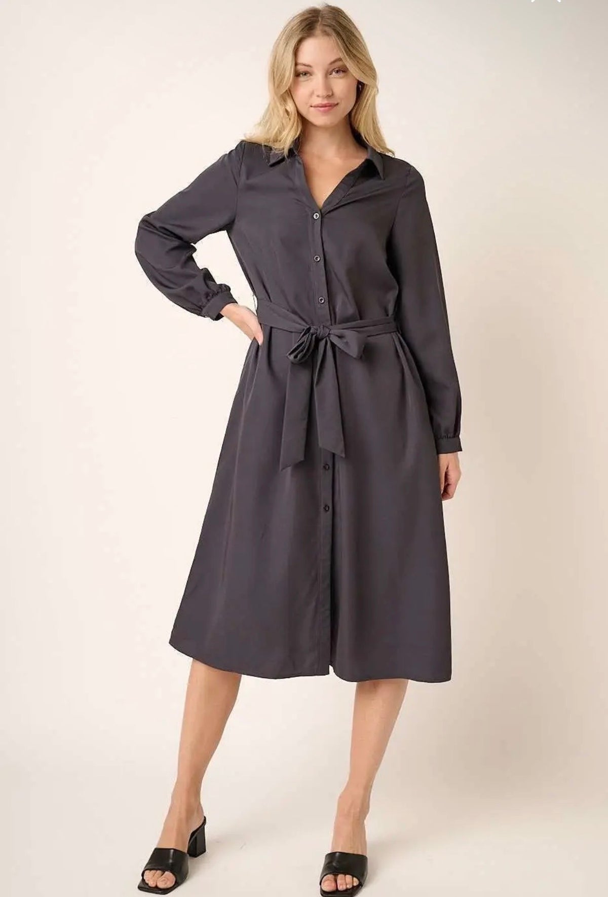 Titanium Self Tie Midi Dress