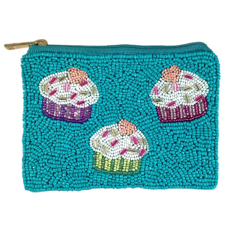 Cupcake Beaded Pouch - Blue