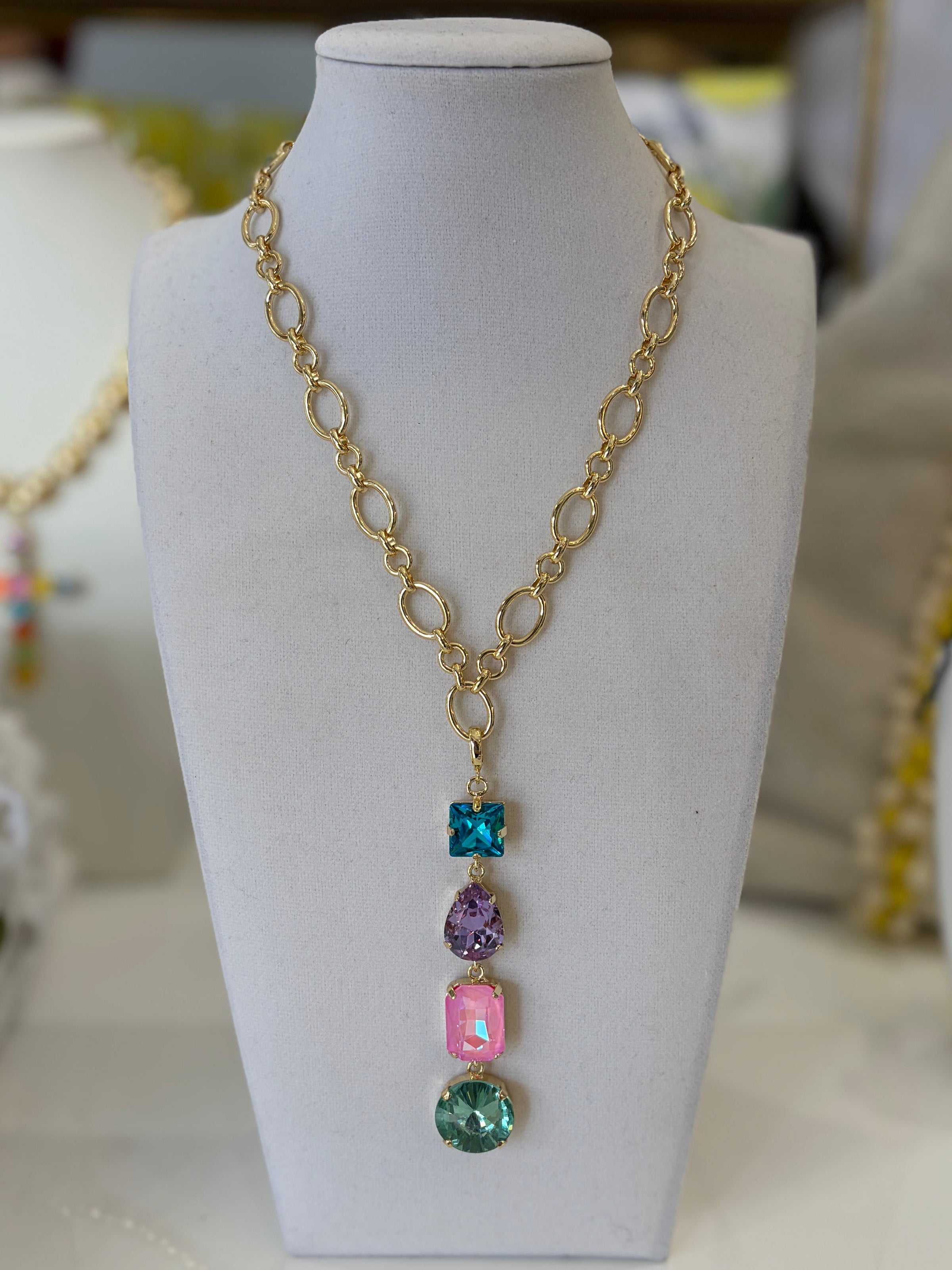 Crystal Vault Pendant Drop Necklace - Multi Mix