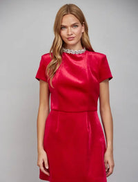 Rhinestone Velvet Mini Dress - Red