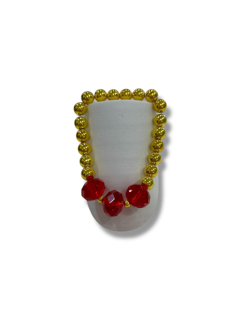 Gold & Red Beaded Bracelet