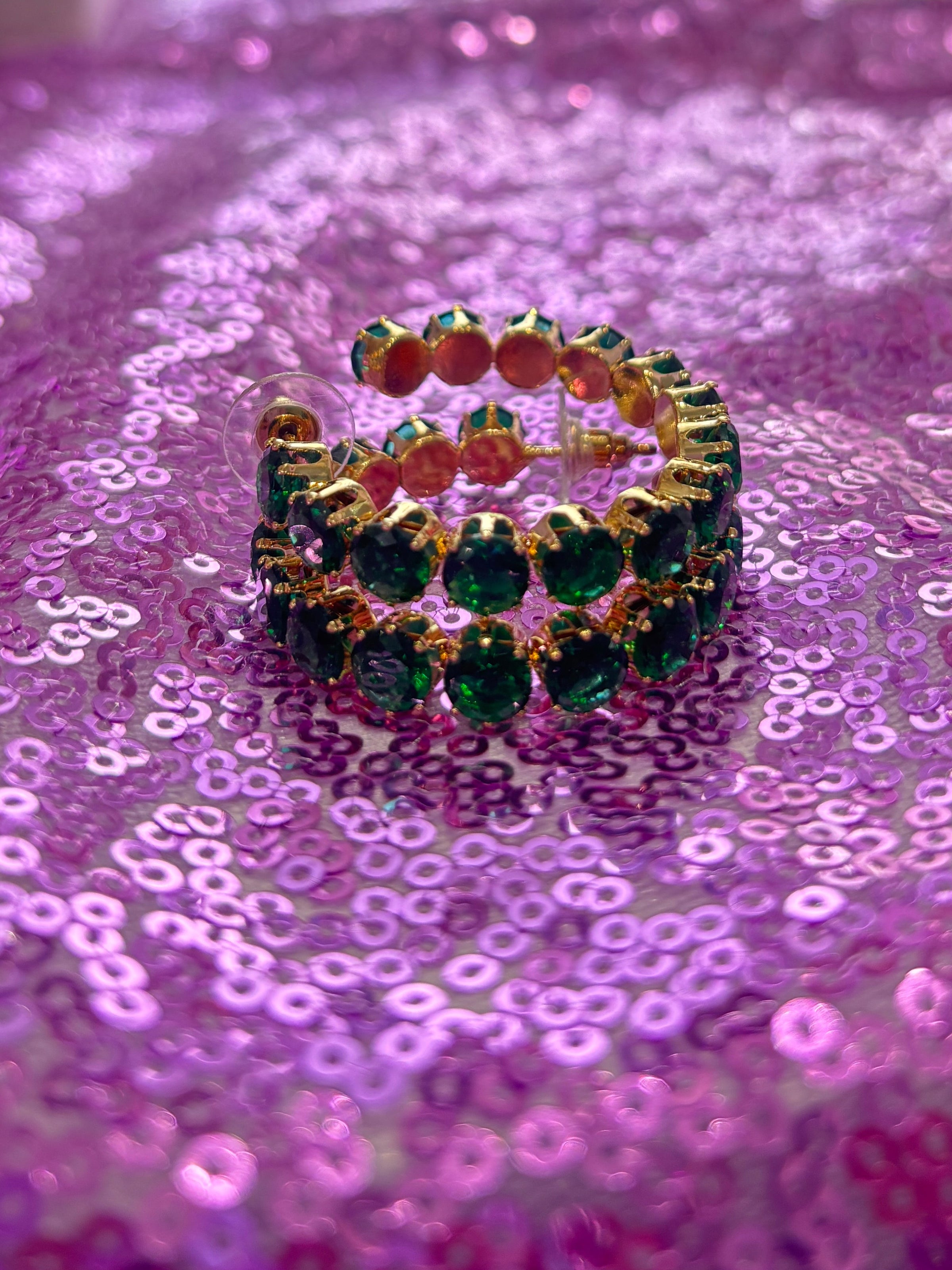 Rhinestone Hoop Earrings - Emerald