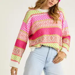 Neon Jacquard Print Sweater