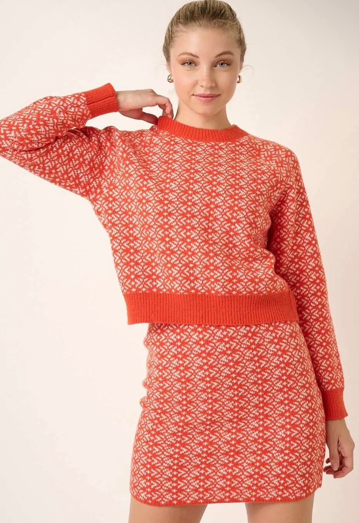 Snowflake Knit Sweater - Orange
