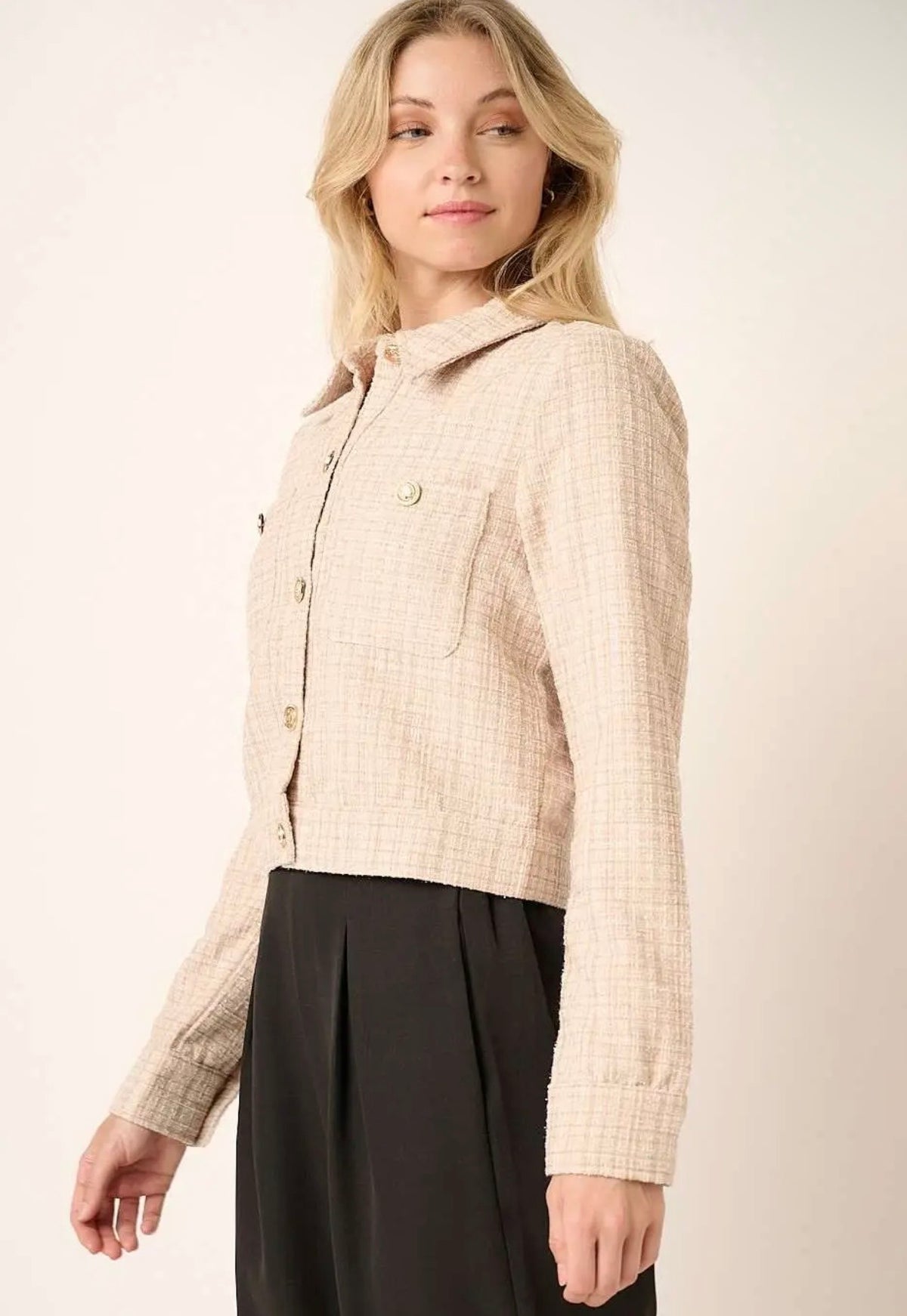 Blair Tweed Cropped Jacket - Sand