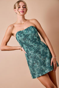 Floral Embroidered Mini Dress - Green