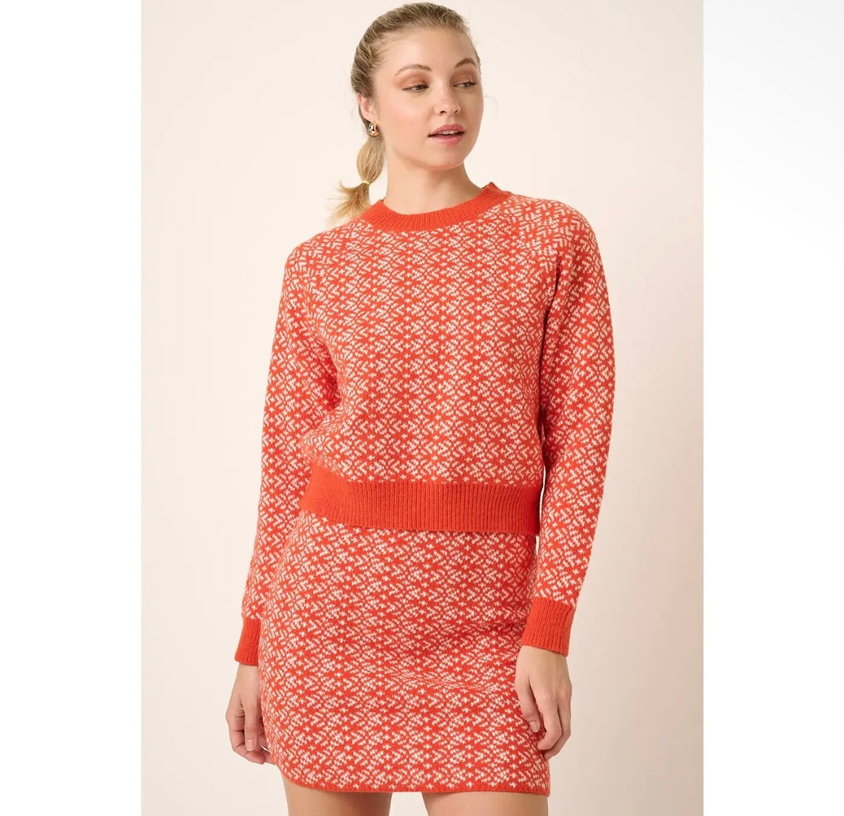 Snowflake Knit Sweater - Orange