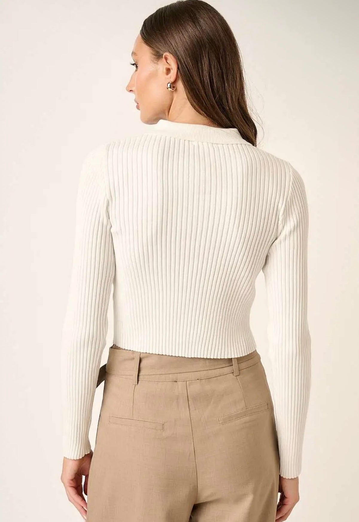 Polo Knit Cropped Top - Ivory