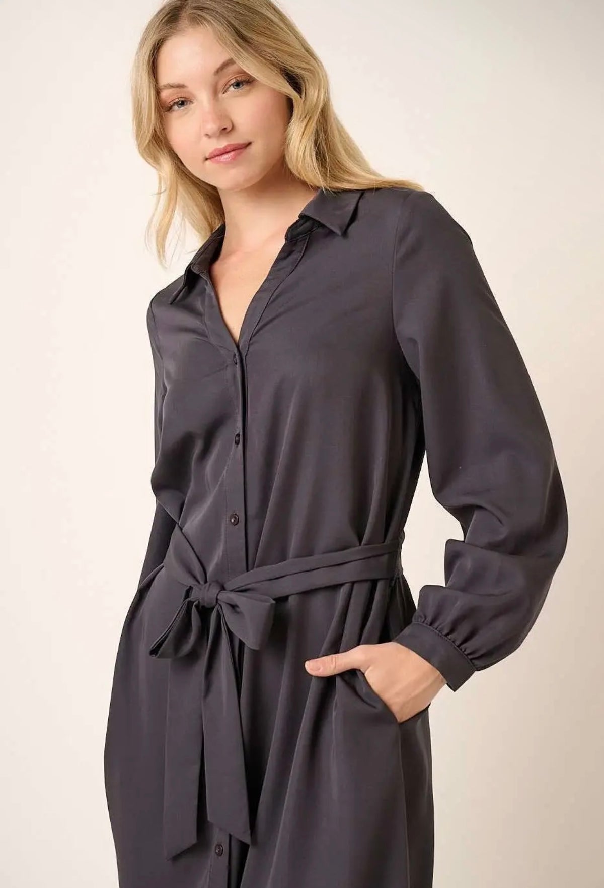 Titanium Self Tie Midi Dress
