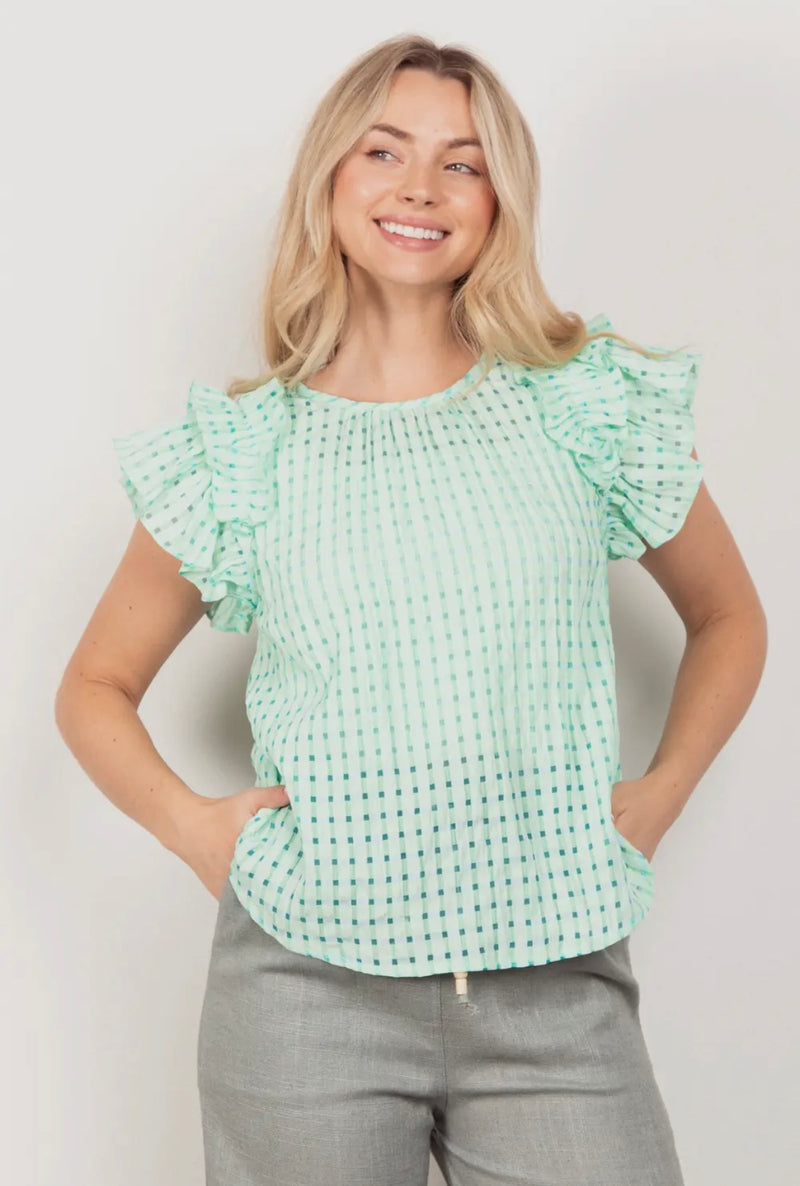 Organza Ruffled Blouse - Green