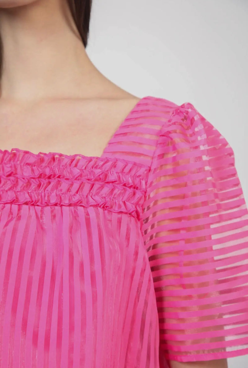 Organza Stripe Blouse Top - Pink