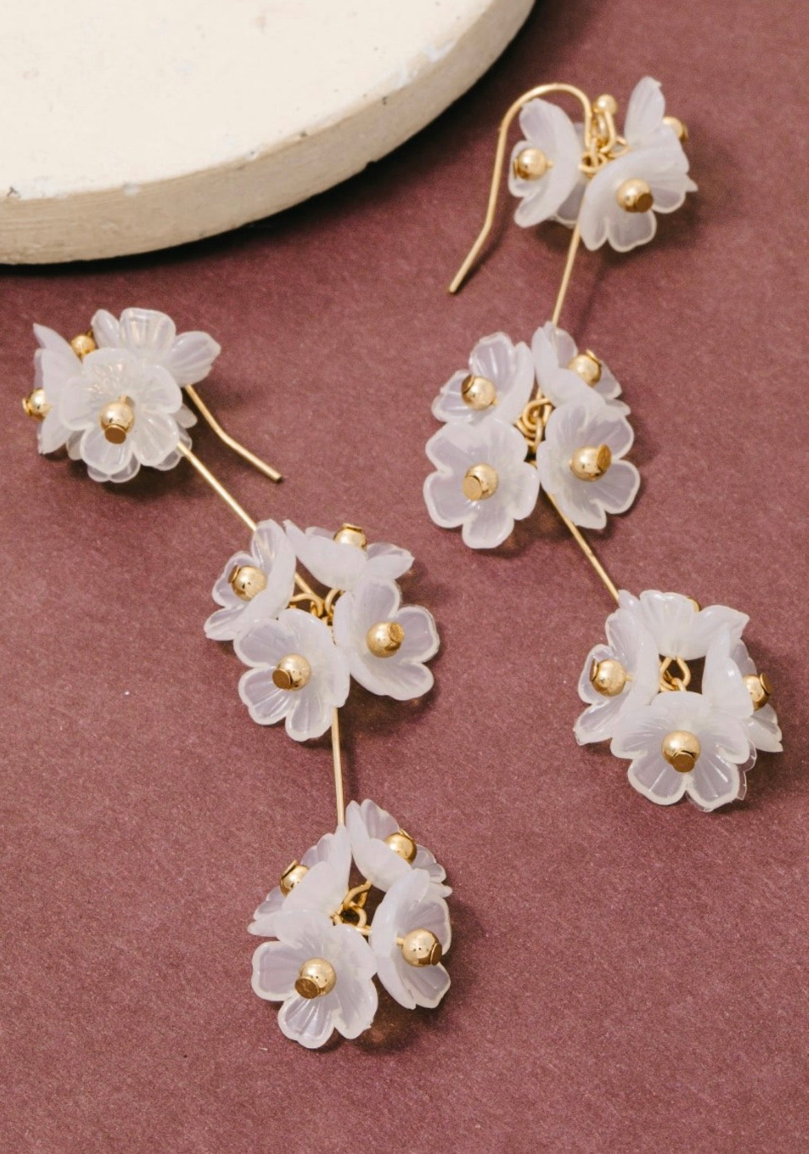 Flower Drop Earrings - White