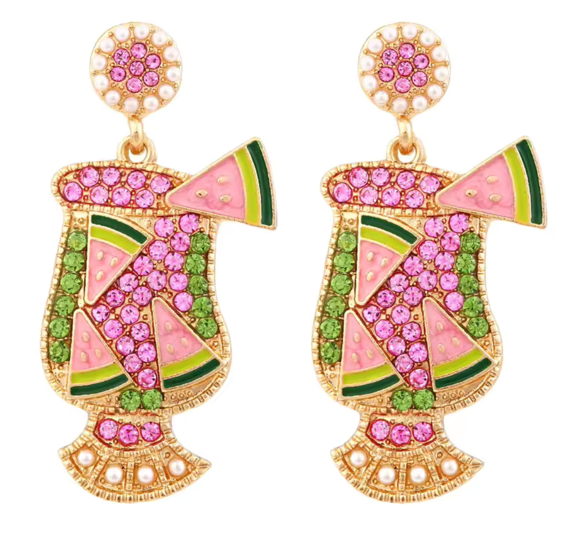 Watermelon Cocktail Earrings - Pink