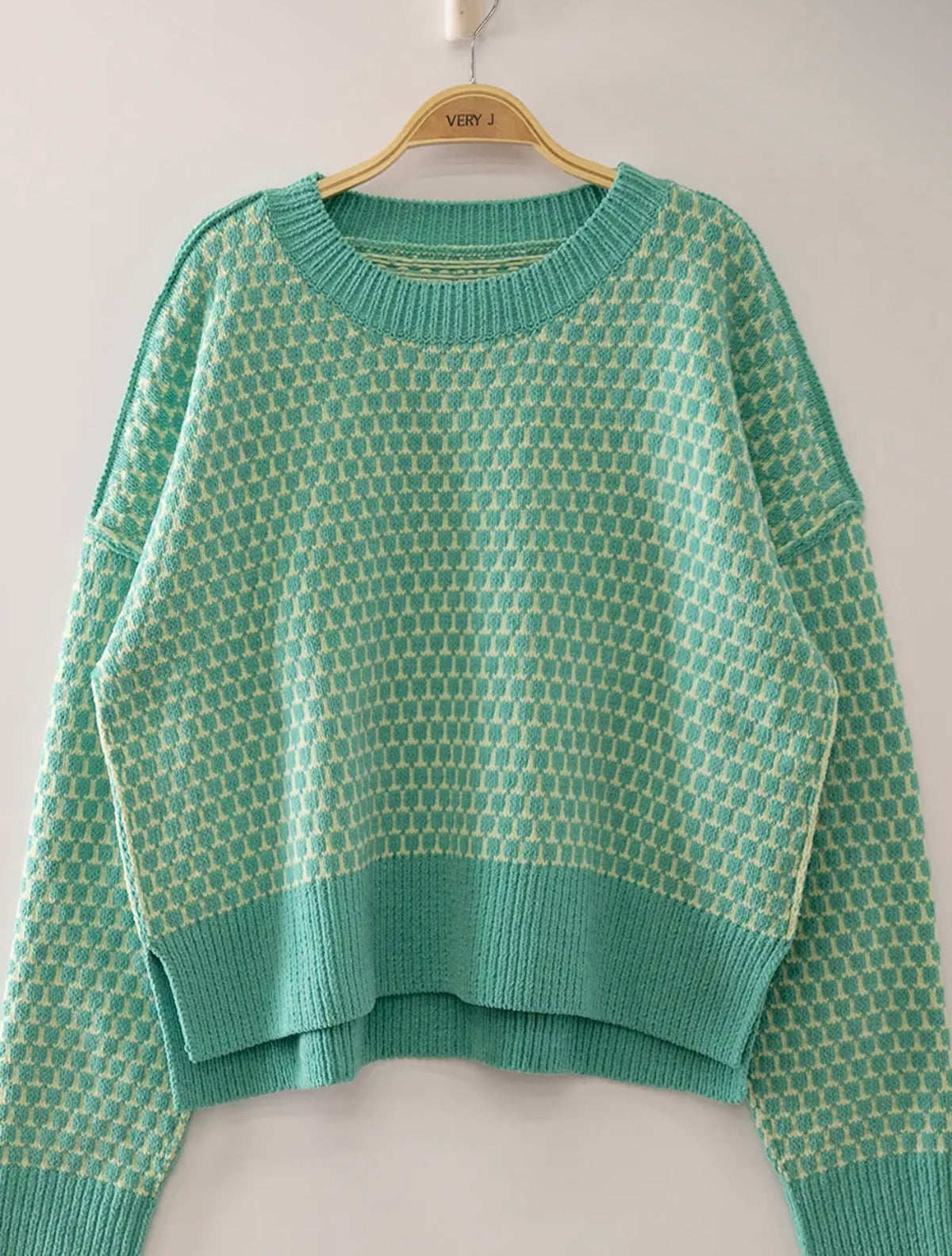 Geometric Knit Sweater - Sea Foam