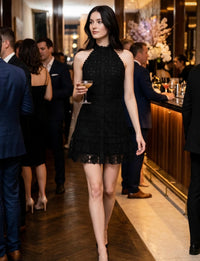 Floral Ruffle Mini Dress - Black