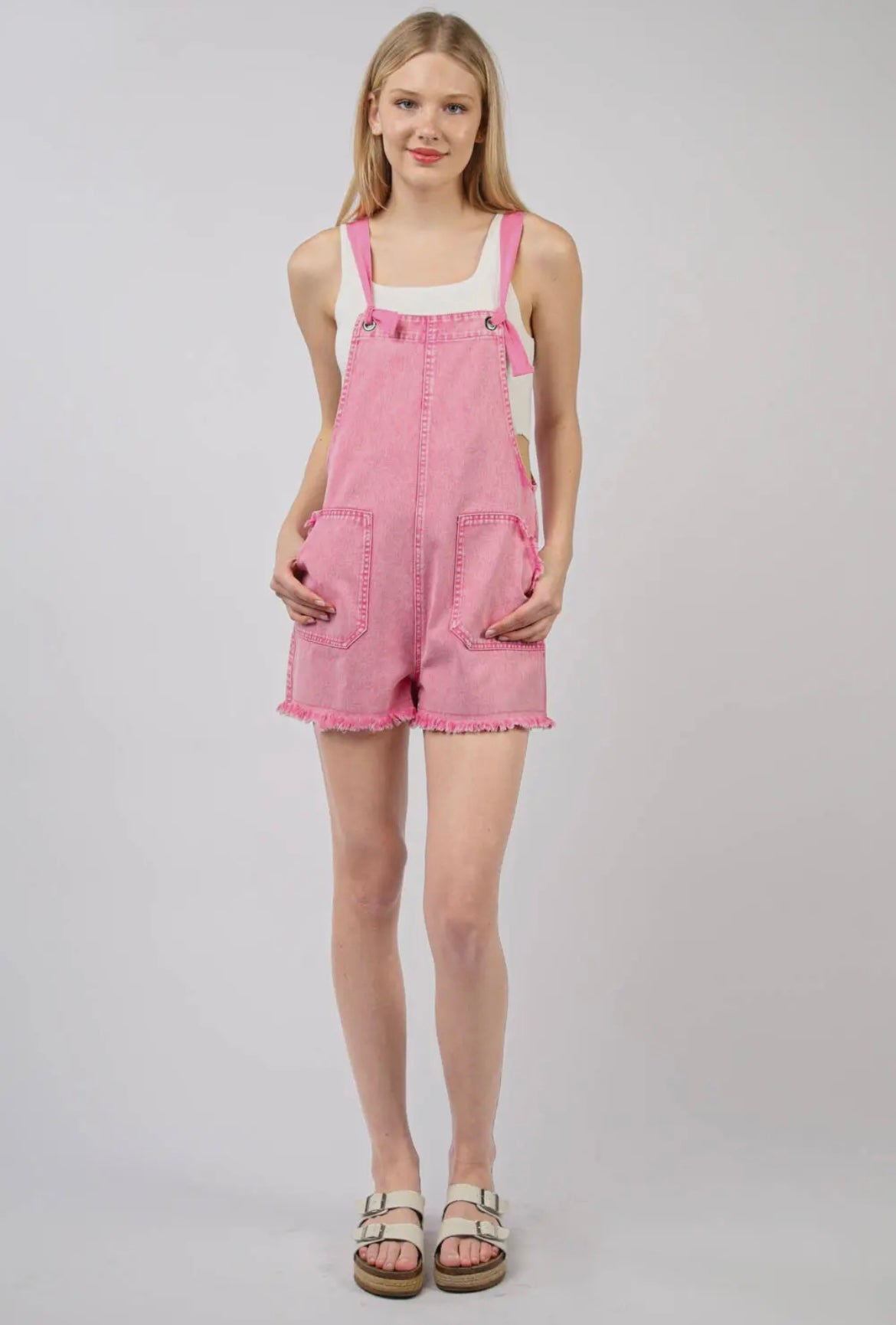 Denim Washed Romper - Pink – Karden Lane